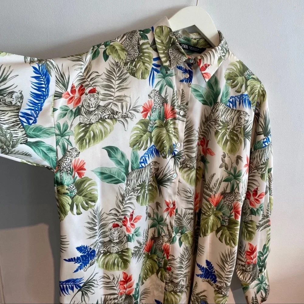 𝐙𝐀𝐑𝐀 Oversized tropical print shirt dress Size M - Picture 5 of 10